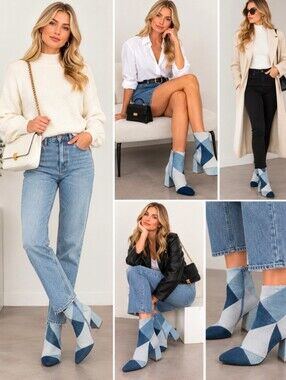 Comfort Est. 1946 Patchwork Denim Ankle Boots 9M